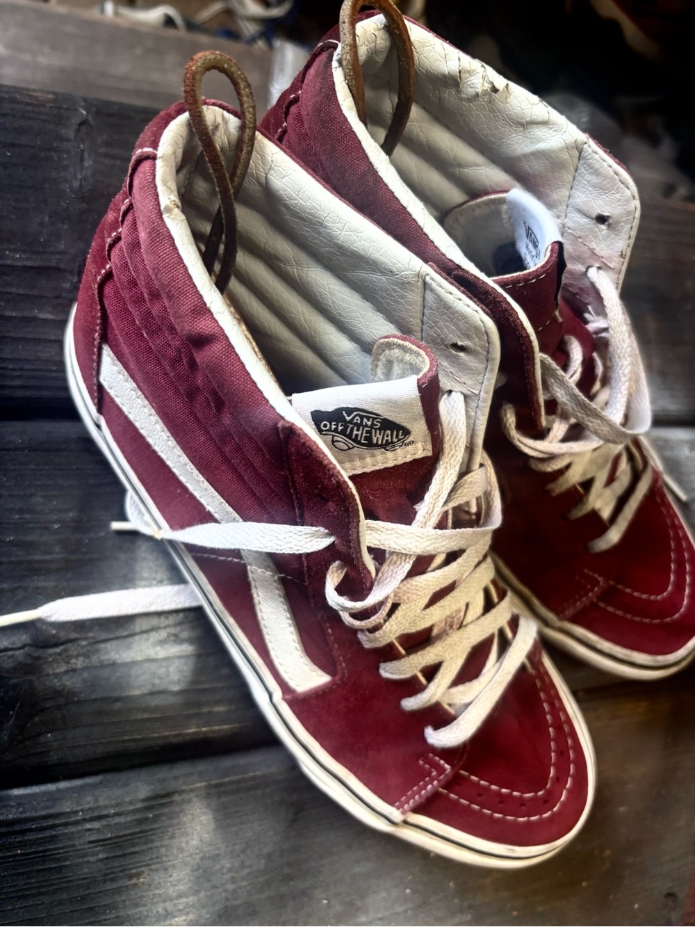 Vans Burgundy and White High-Top Suede Sneakers - Picture 7 of 7